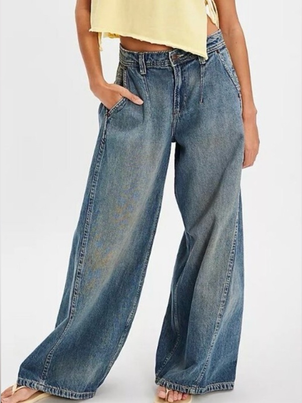 Free People Block Party Pleated Boyfriend Jeans